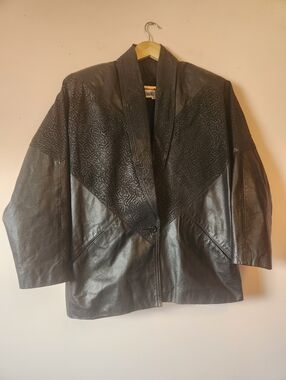 Vintage Switzer's 80s Textured Black Genuine Leather Dolman Jacket S Mob Wife